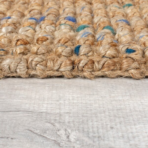 Ročno tkan tekač iz jute v naravni in modri barvi 60x300 cm Jute Boucle Blue – Flair Rugs