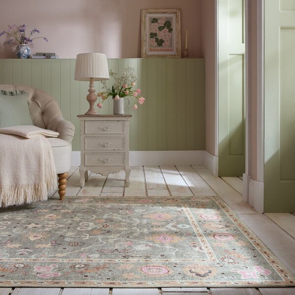 Svetlo zelena pralna preproga 152x230 cm Una Floral – Flair Rugs