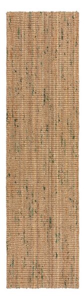 Obojestranski ročno tkan tekač iz jute v naravni in zeleni barvi 60x230 cm Jute Boucle Green – Flair Rugs