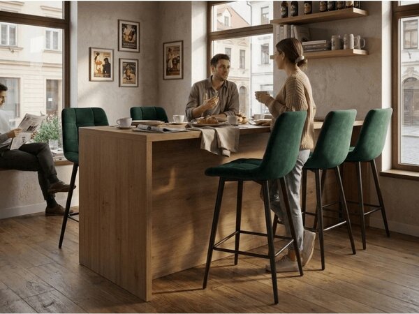 Barski stol CHIC VELVET s črnimi nogami, temno zelen