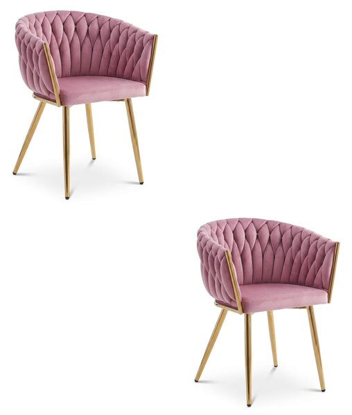 Žametni jedilni fotelj ORION VELVET z zlatimi nogami, roza