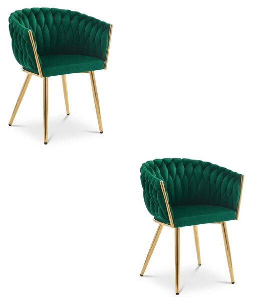 Žametni jedilni fotelj ORION VELVET z zlatimi nogami, zelen