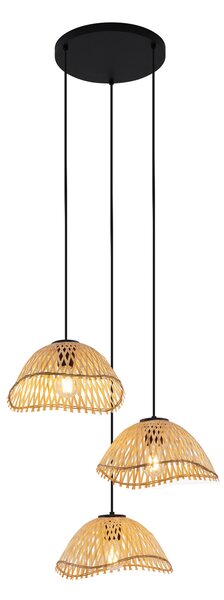 Boemska viseča svetilka črna z bambusom 3-lučna - Lily