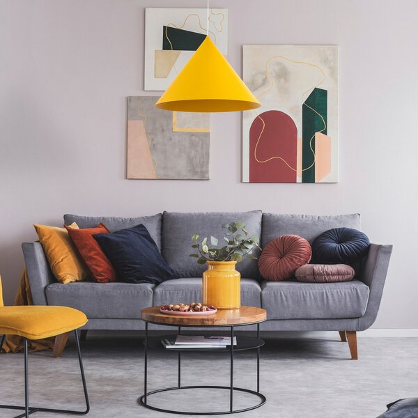 TK Lighting Visoka svetilka Cono, 1-žarek, Ø 50 cm, rumena, E27, zatemnjen, Rumena, Dnevna soba / jedilnica, Kovina, Sodobni