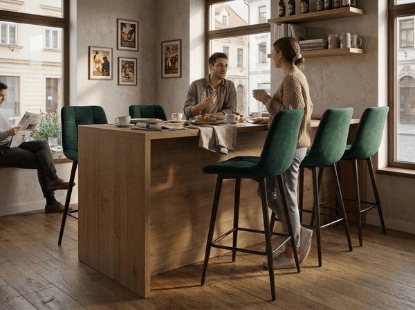 Barski stol CHIC VELVET s črnimi nogami, temno zelena