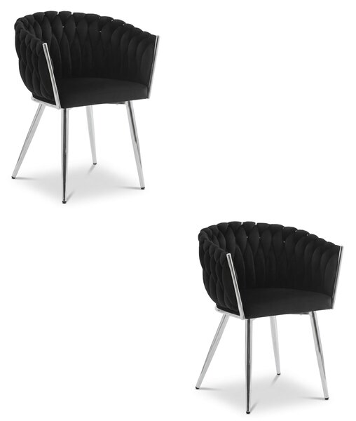 Žametni jedilni fotelj ORION VELVET s srebrnimi nogami, črn