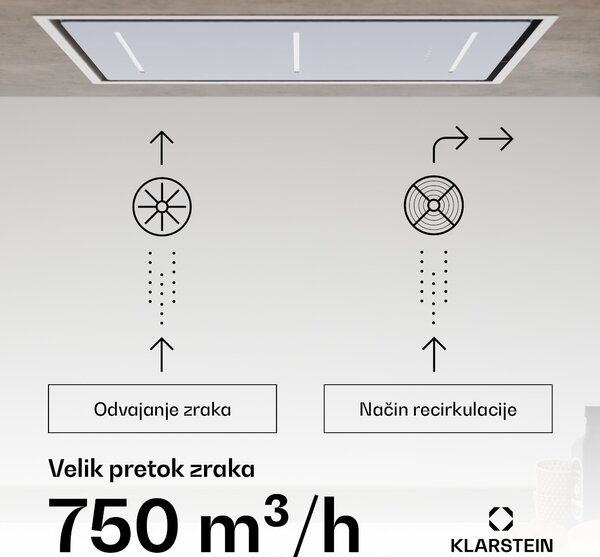 Klarstein LuxeAir kuhinjska napa, 90 cm, WLAN + Bluetooth, LED, 562 m³/h, odsesavanje/recirkulacija, EEC: A