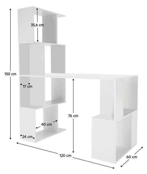 KONDELA Računalniška miza s policami, bela, FLOKI NEW