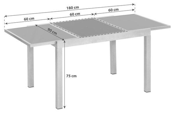 Gardenson Raztegljiva Vrtna Miza Ambia, Steklo, Aluminij, 120-180x90