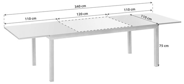 Gardenson Raztegljiva Vrtna Miza Ambia, Aluminij, Steklo, 220-340x110
