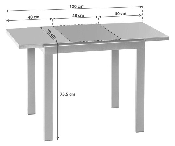 Gardenson Raztegljiva Vrtna Miza Ambia, Steklo, Aluminij, 80-120x70