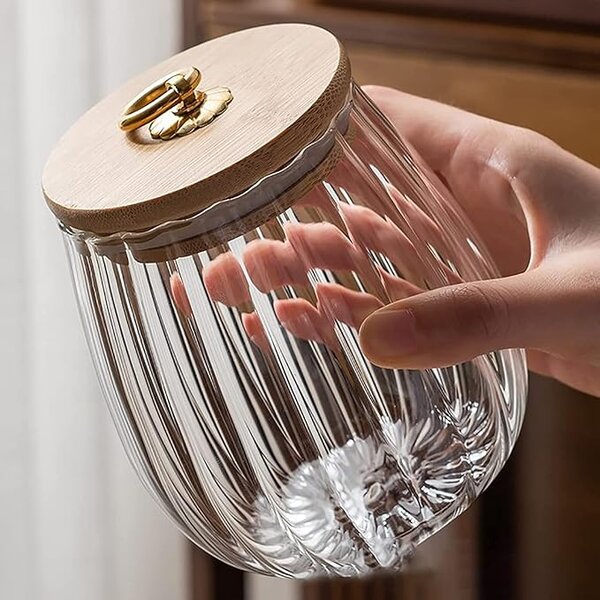 Steklena posoda RIBBE z bambusovim pokrovom 700 ml