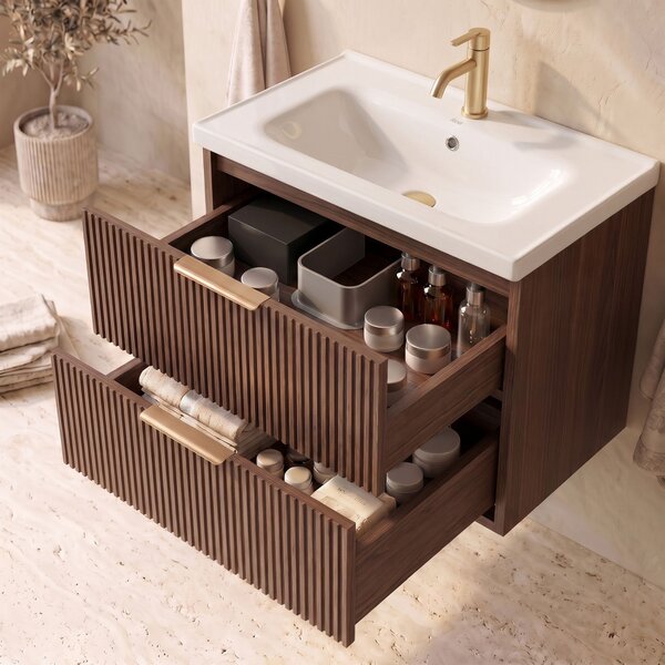 Kopalniška omarica z umivalnikom REA Sherry 60cm Brown Walnut