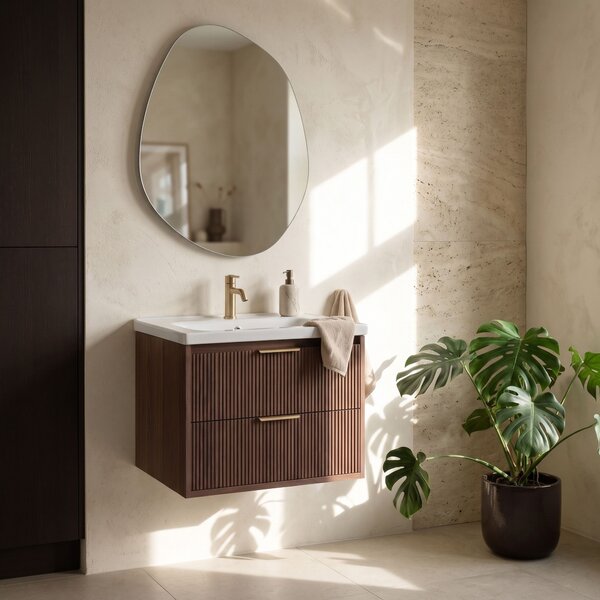 Kopalniška omarica z umivalnikom REA Sherry 60cm Brown Walnut