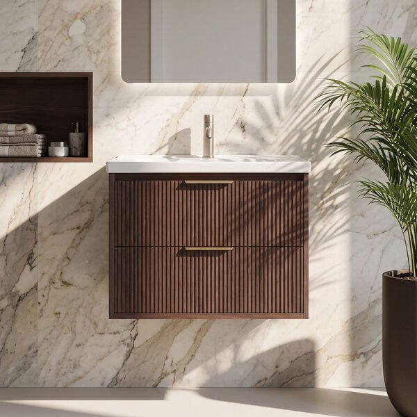 Kopalniška omarica z umivalnikom REA Sherry 60cm Brown Walnut