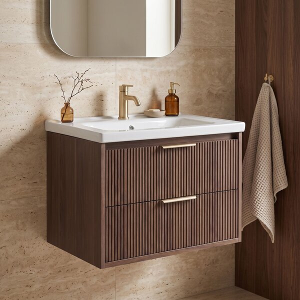 Kopalniška omarica z umivalnikom REA Sherry 60cm Brown Walnut