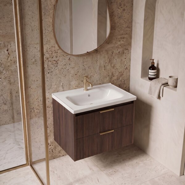 Kopalniška omarica z umivalnikom REA Sherry 60cm Brown Walnut