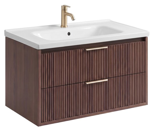 Kopalniška omarica z umivalnikom REA Sherry 80cm Brown Walnut