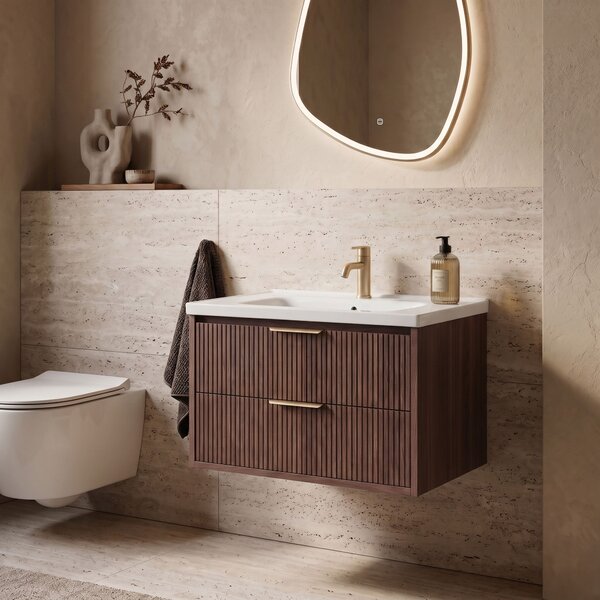 Kopalniška omarica z umivalnikom REA Sherry 80cm Brown Walnut