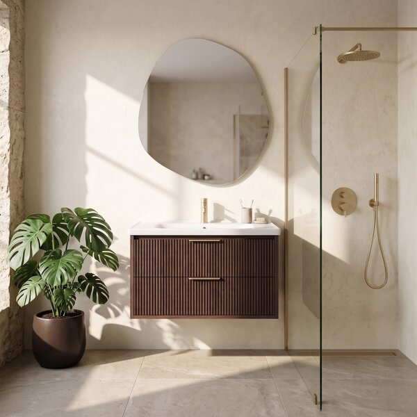 Kopalniška omarica z umivalnikom REA Sherry 80cm Brown Walnut