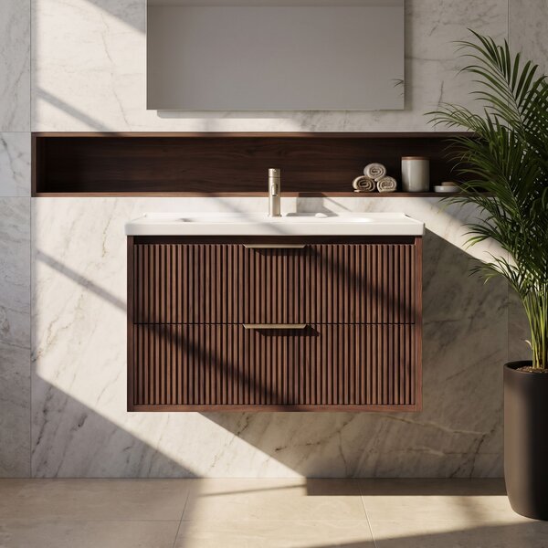 Kopalniška omarica z umivalnikom REA Sherry 80cm Brown Walnut
