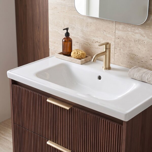 Kopalniška omarica z umivalnikom REA Sherry 80cm Brown Walnut