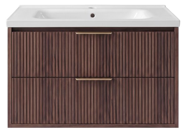 Kopalniška omarica z umivalnikom REA Sherry 80cm Brown Walnut