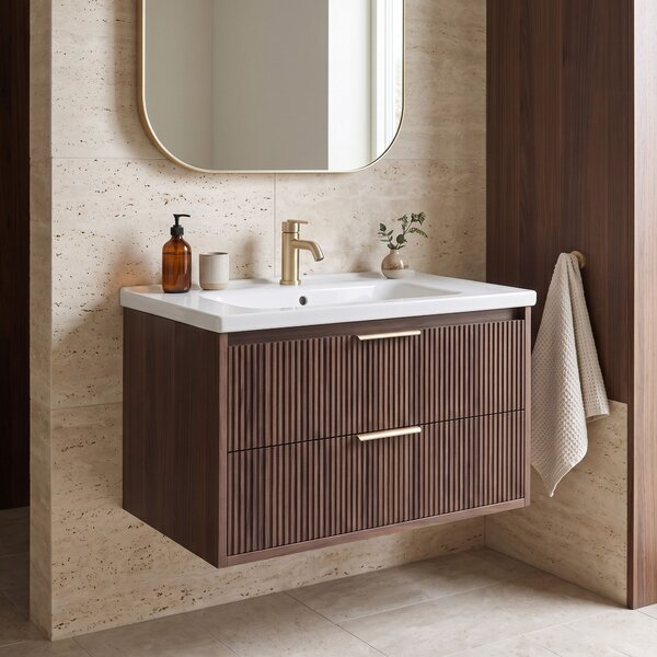 Kopalniška omarica z umivalnikom REA Sherry 80cm Brown Walnut
