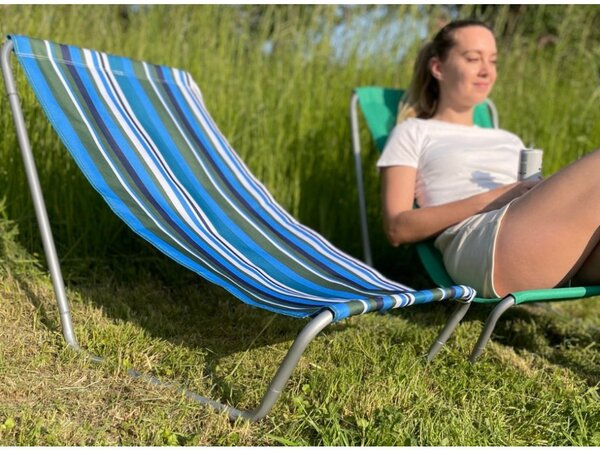 Komplet 2 zložljivih plažnih ležalnikov SAND, modro-beli