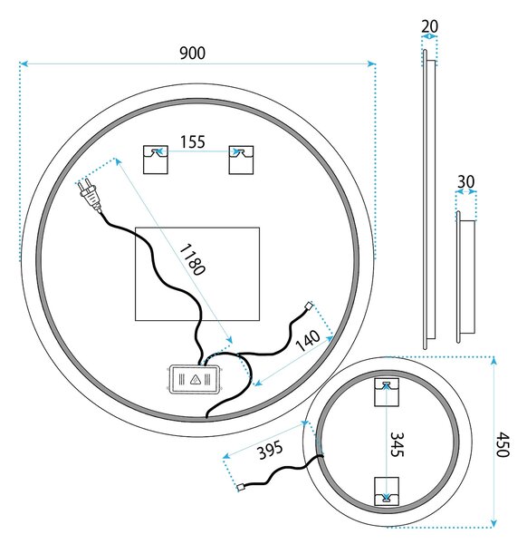 Stensko ogledalo LED R-9045 90cm + 45cm