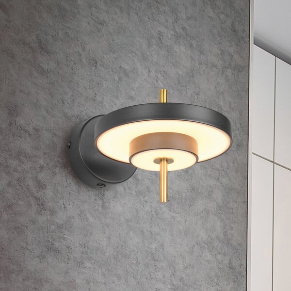 Trio Lighting LED stenska svetilka Keaton, črna/zlata barva Ø 20 cm kovina, CCT, zatemnjen, Črna, Dnevna soba / jedilnica, Kovina
