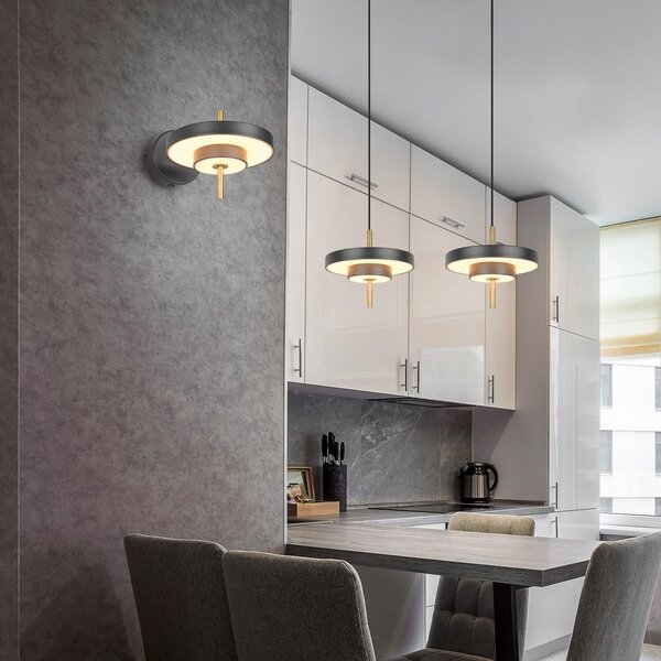 Trio Lighting LED stenska svetilka Keaton, črna/zlata barva Ø 20 cm kovina, CCT, zatemnjen, Črna, Dnevna soba / jedilnica, Kovina
