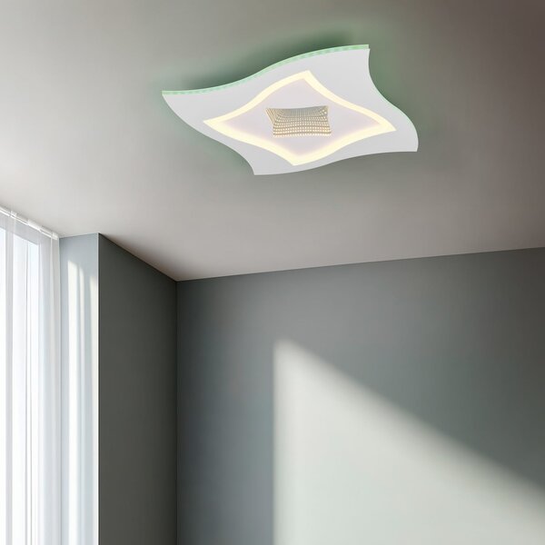 Trio Lighting LED stropna svetilka Klint, dolžina 50 cm, bela mat, kovina RGBW, zatemnjen, Bela, Dnevna soba / jedilnica, Kovina, Sodobni
