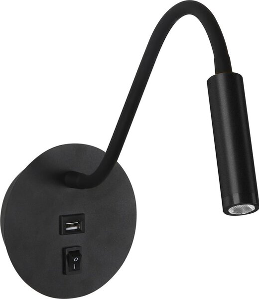 Brilagi - LED Fleksibilna stenska svetilka z USB port MAYA LED/3W/230V črna