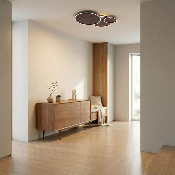 Lucande LED stropna svetilka Orven, črna/les, 80 cm, z možnostjo zatemnitve, zatemnjen, Črna, Dnevna soba / jedilnica, Kovina, Sodobni
