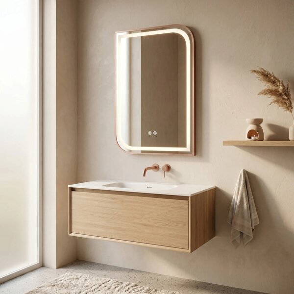 Stensko ogledalo LED ZONE 70x50 BRUSH ROSE GOLD