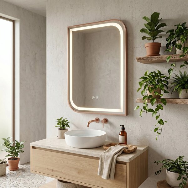 Stensko ogledalo LED ZONE 70x50 BRUSH ROSE GOLD
