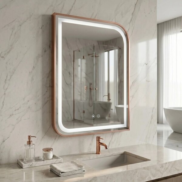 Stensko ogledalo LED ZONE 70x50 BRUSH ROSE GOLD