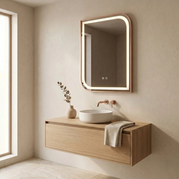 Stensko ogledalo LED ZONE 70x50 BRUSH ROSE GOLD