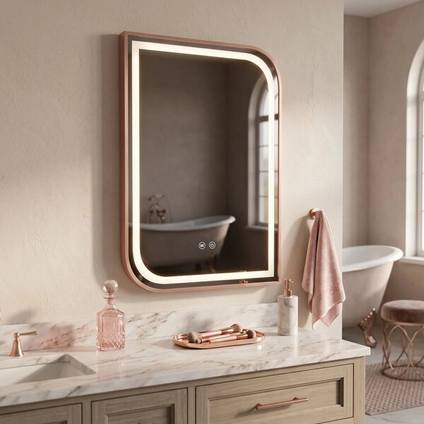 Stensko ogledalo LED ZONE 70x50 BRUSH ROSE GOLD