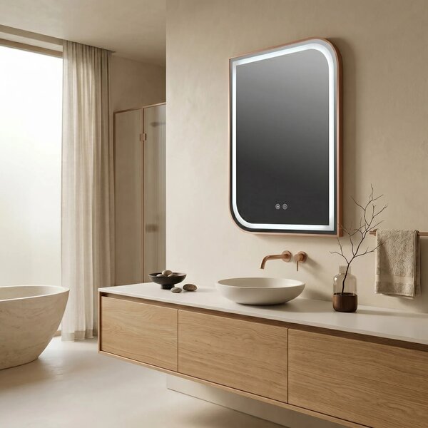 Stensko ogledalo LED ZONE 80x60 BRUSH ROSE GOLD