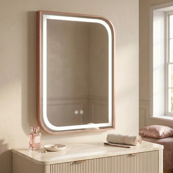 Stensko ogledalo LED ZONE 80x60 BRUSH ROSE GOLD