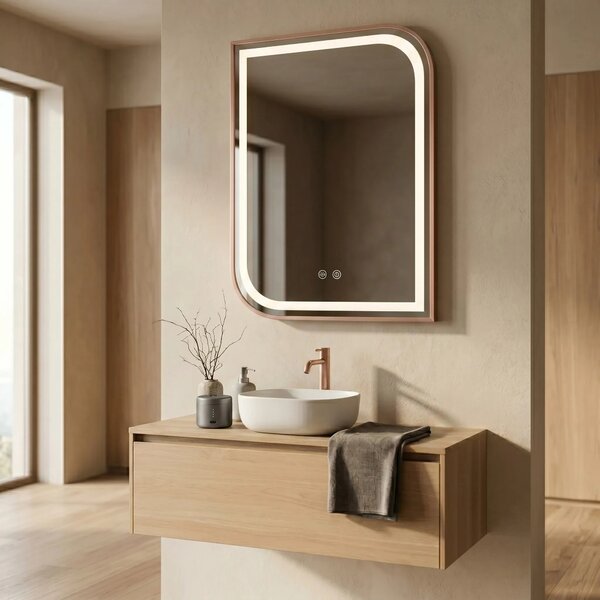 Stensko ogledalo LED ZONE 80x60 BRUSH ROSE GOLD