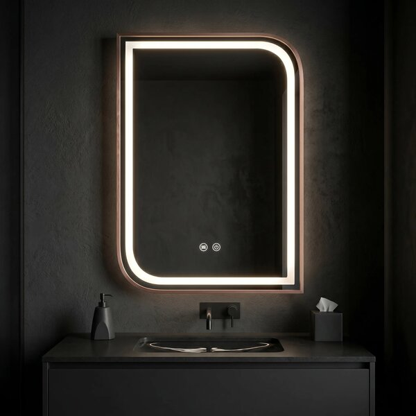 Stensko ogledalo LED ZONE 80x60 BRUSH ROSE GOLD
