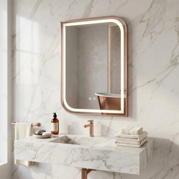 Stensko ogledalo LED ZONE 80x60 BRUSH ROSE GOLD