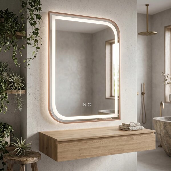 Stensko ogledalo LED ZONE 80x60 BRUSH ROSE GOLD