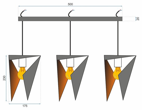 TRIKOTNA GEOMETRIJSKA STROPNA SVETILKA APP254-3CP ČRNA