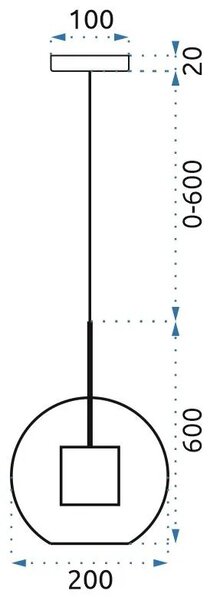 Steklena obesna svetilka APP557-1CP 20cm črna
