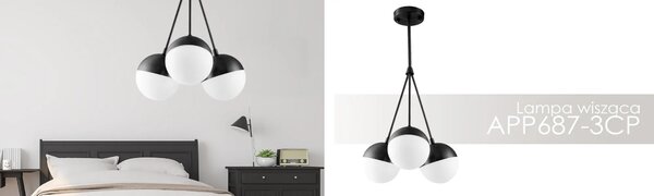 Steklena krogla viseča svetilka Milky APP687-3CP Black