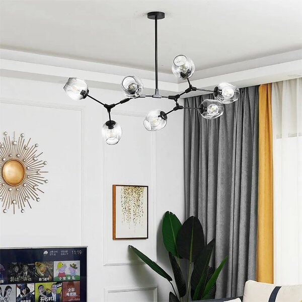 Obesek svetilka APP505-7C 7 Arms Glass Spheres Black